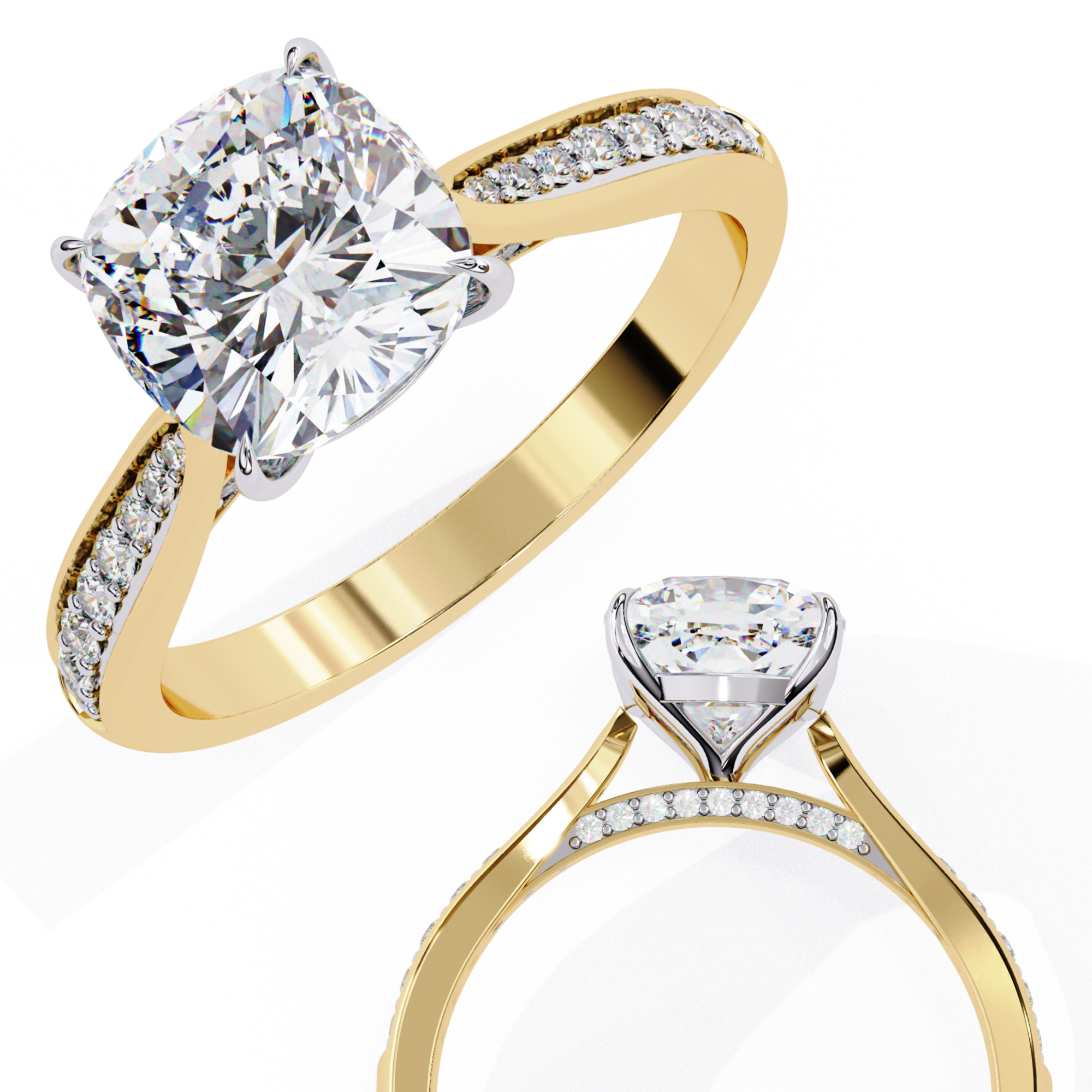 1.96 carat cushion square round rings