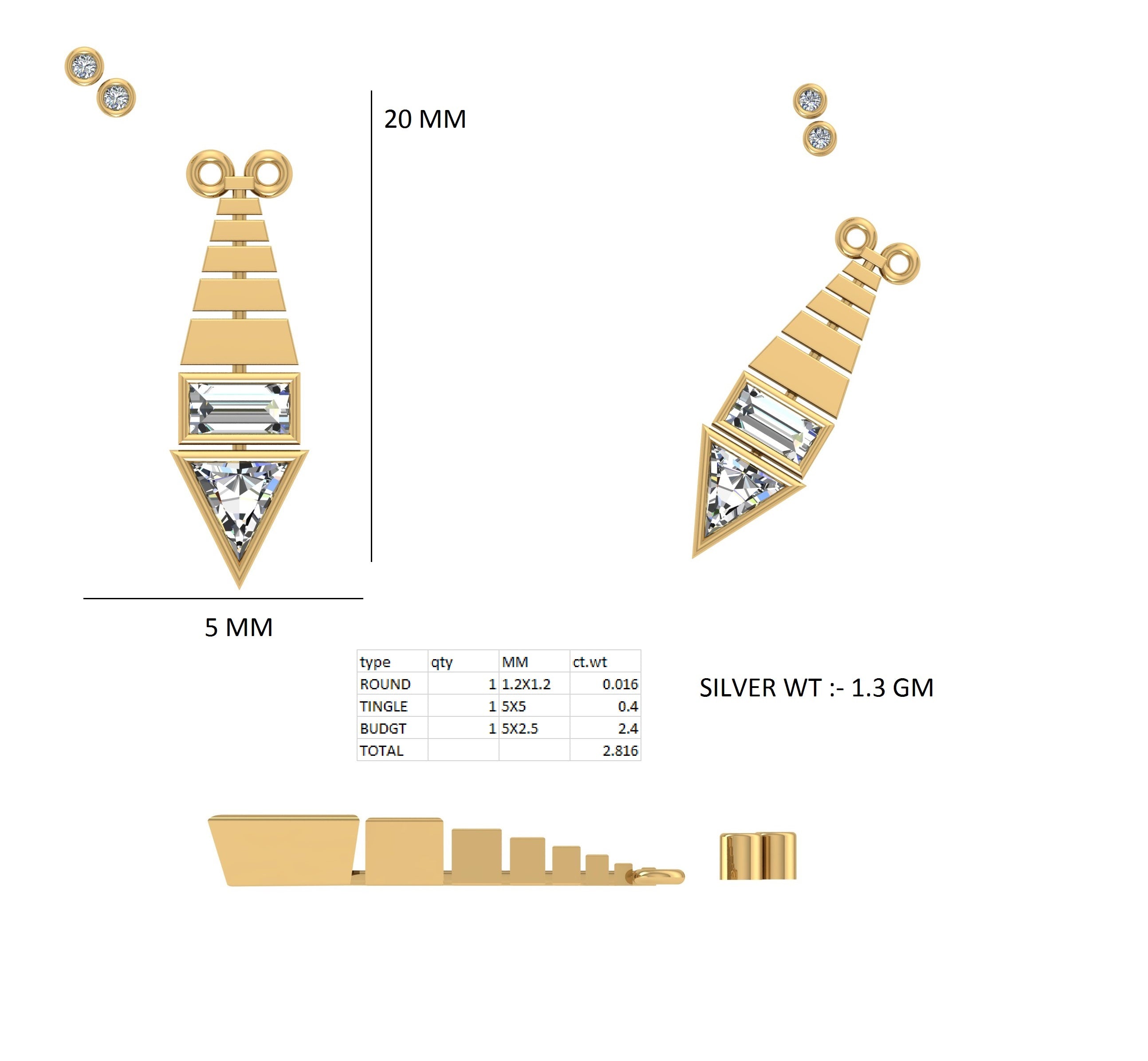 0.63 carat baguette straight triangle round pendant