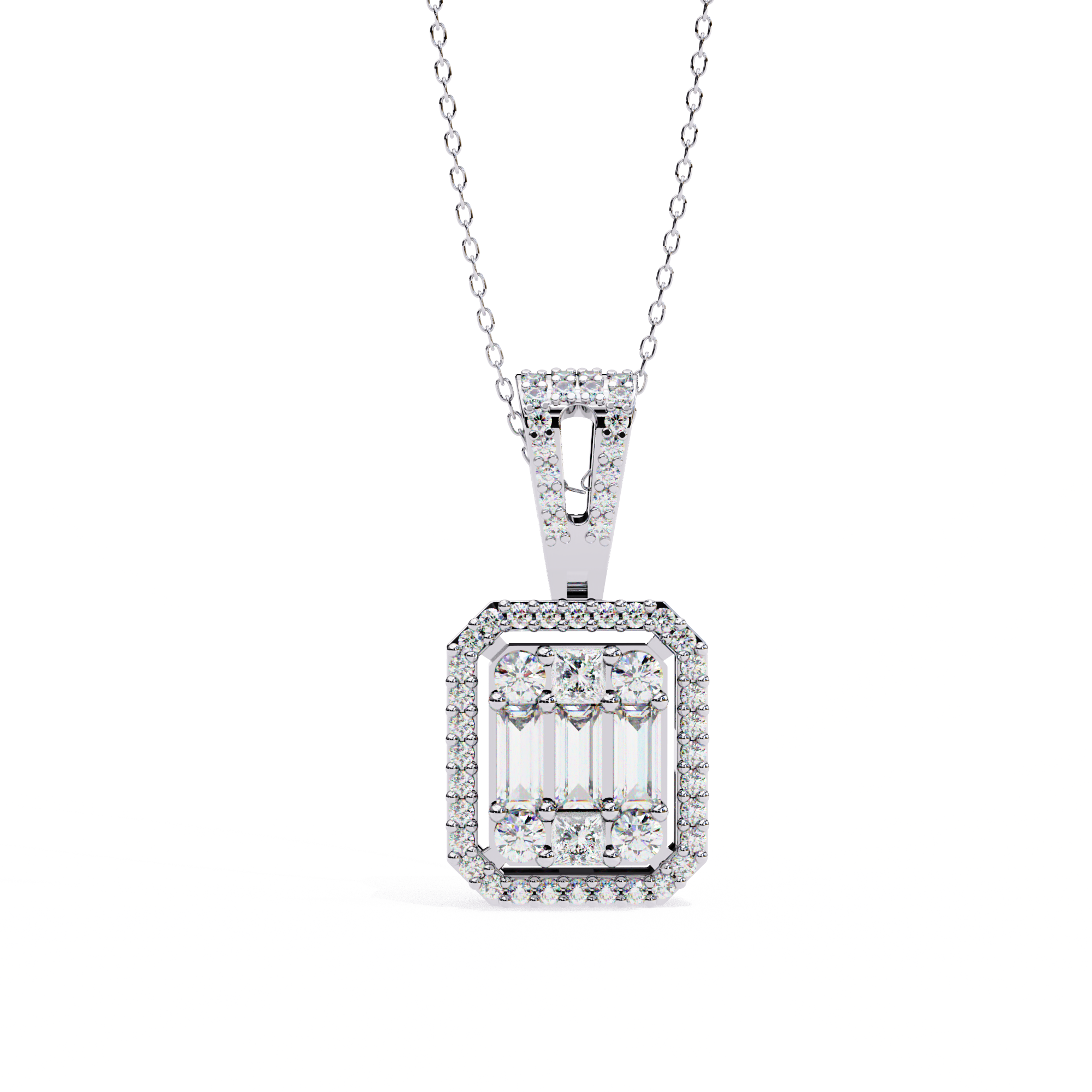 0.72 carat round princess baguette straight pendant