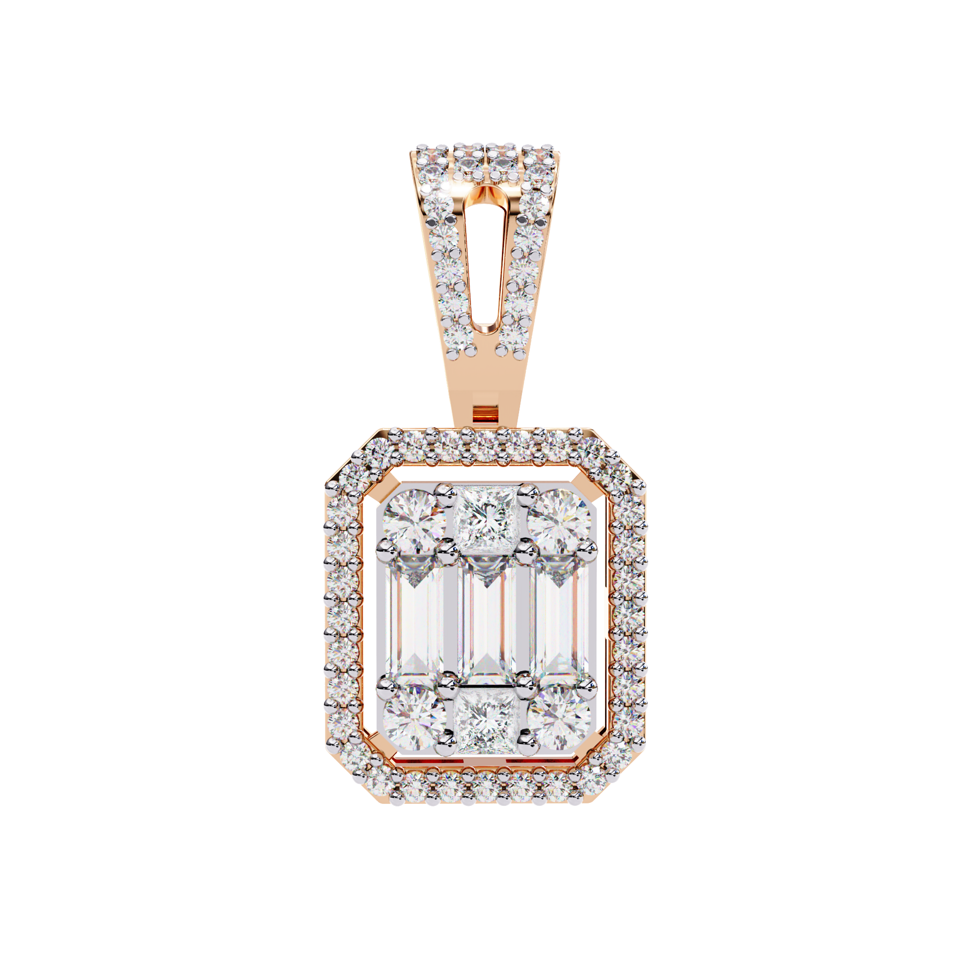 0.72 carat round princess baguette straight pendant