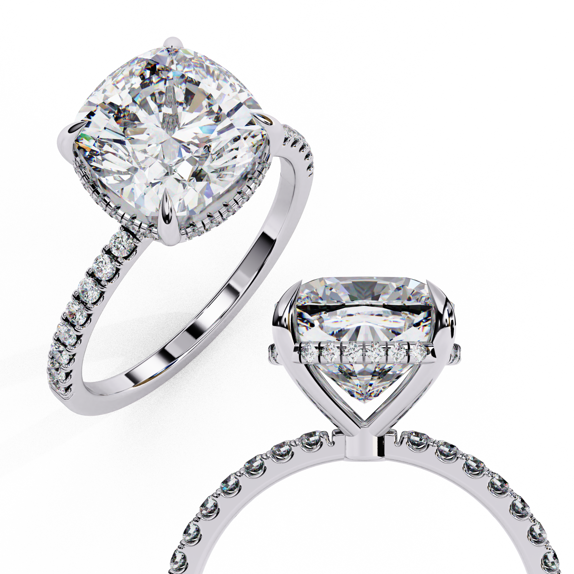 3.53 carat cushion square round rings