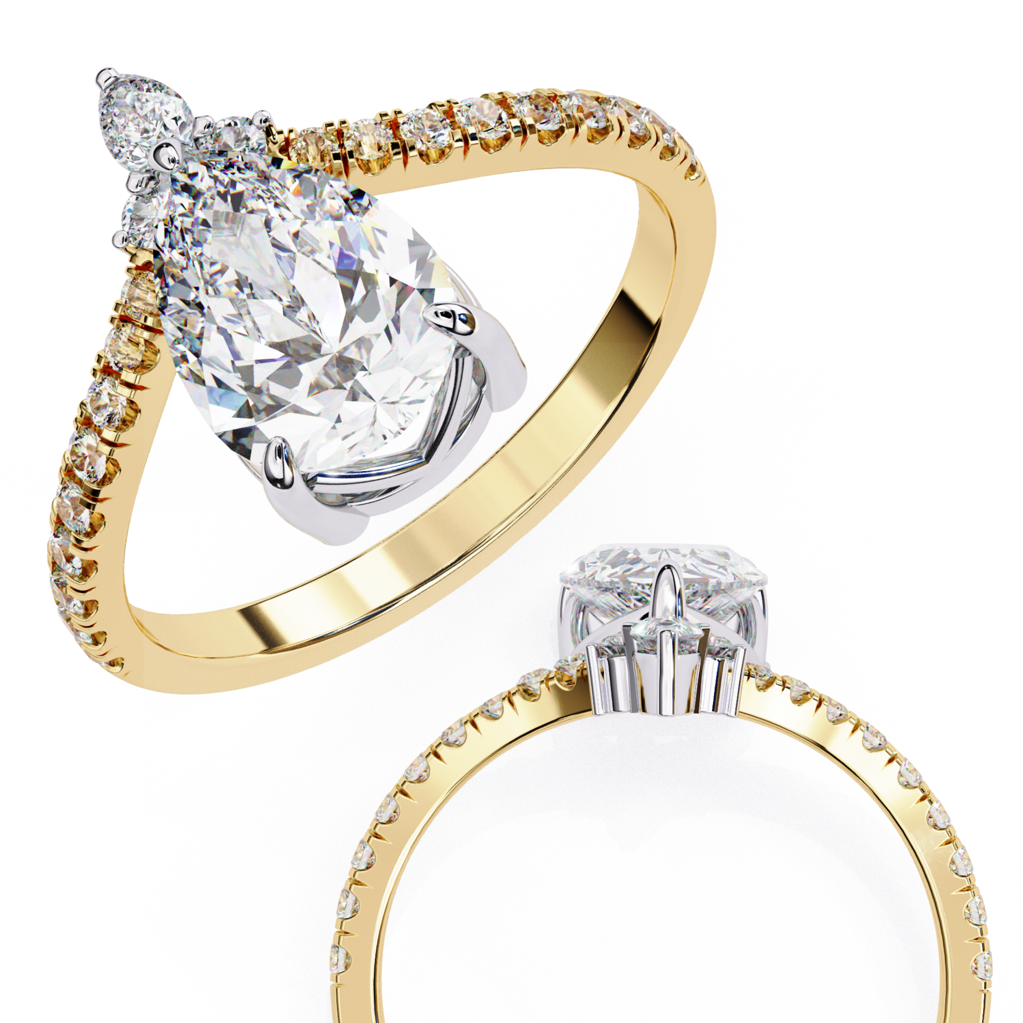 1.72 carat pear round rings