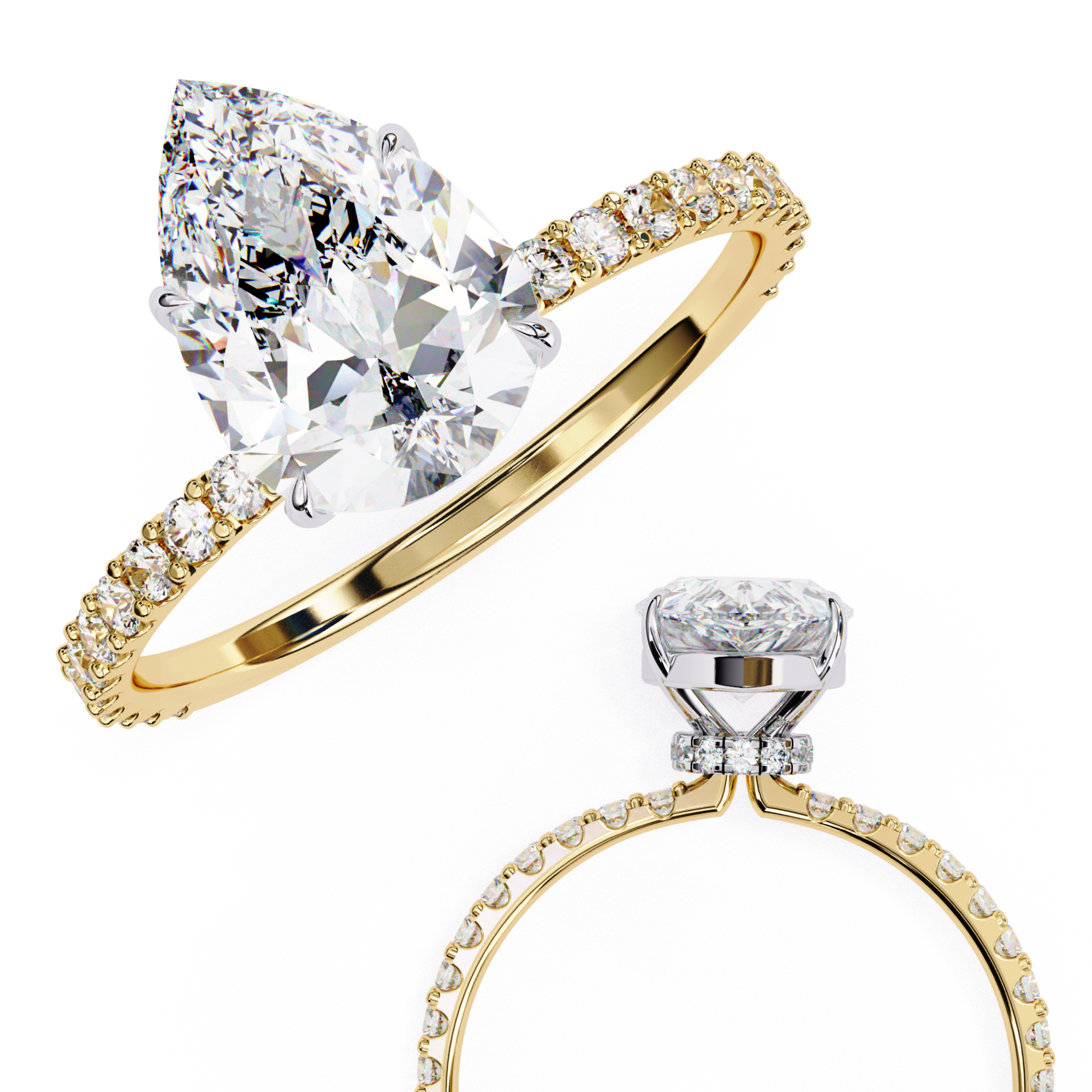 2.06 carat pear round rings 18K